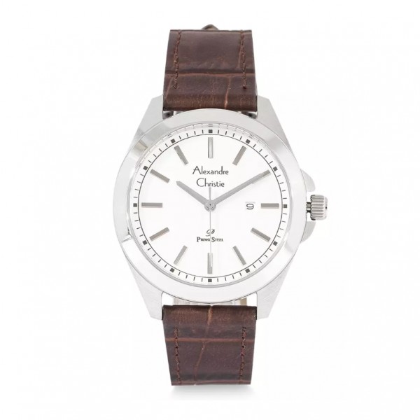 Alexandre Christie AC 1015 Silver White Lady Brown Leather LDLSSSLBO